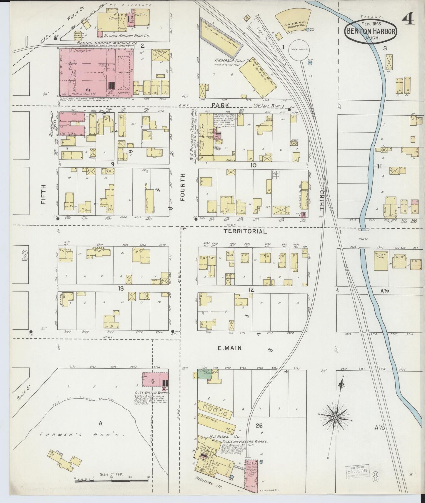 Sanborn Fire Insurance Map from Benton Harbor, Berrien County, Michigan (1895), Sheet #0004 - Complete Map Set gallery image, historic Sanborn map, vintage wall art, Michigan Michigan