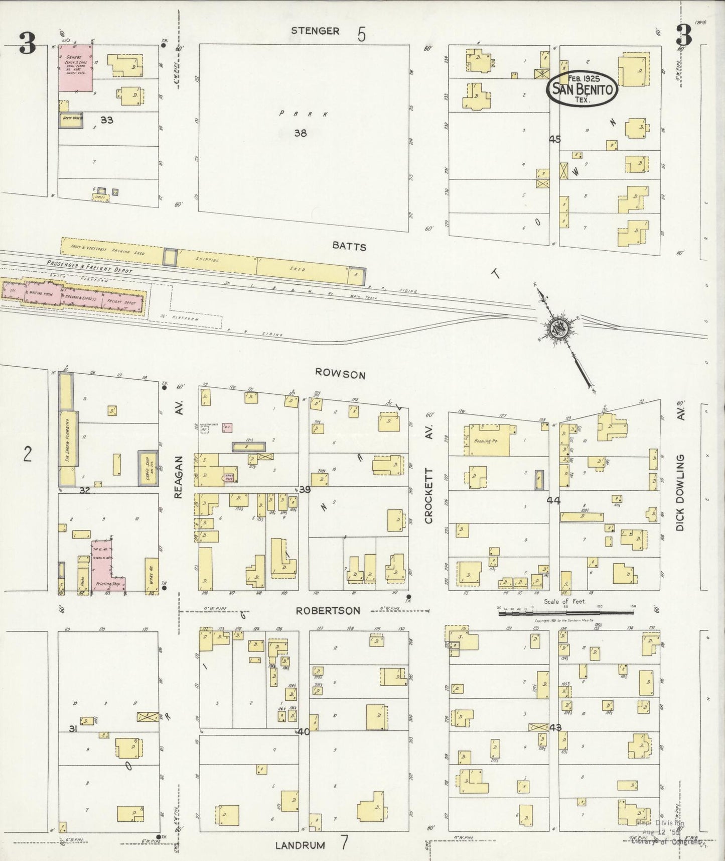 Sanborn Fire Insurance Map from San Benito, Cameron County, Texas (1925), Sheet #0003 - Historic Sanborn Fire Insurance Map Print, vintage old map wall art, antique decor, genealogy gift, Texas Texas map