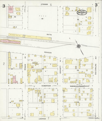 Sanborn Fire Insurance Map from San Benito, Cameron County, Texas (1925), Sheet #0003 - Historic Sanborn Fire Insurance Map Print, vintage old map wall art, antique decor, genealogy gift, Texas Texas map