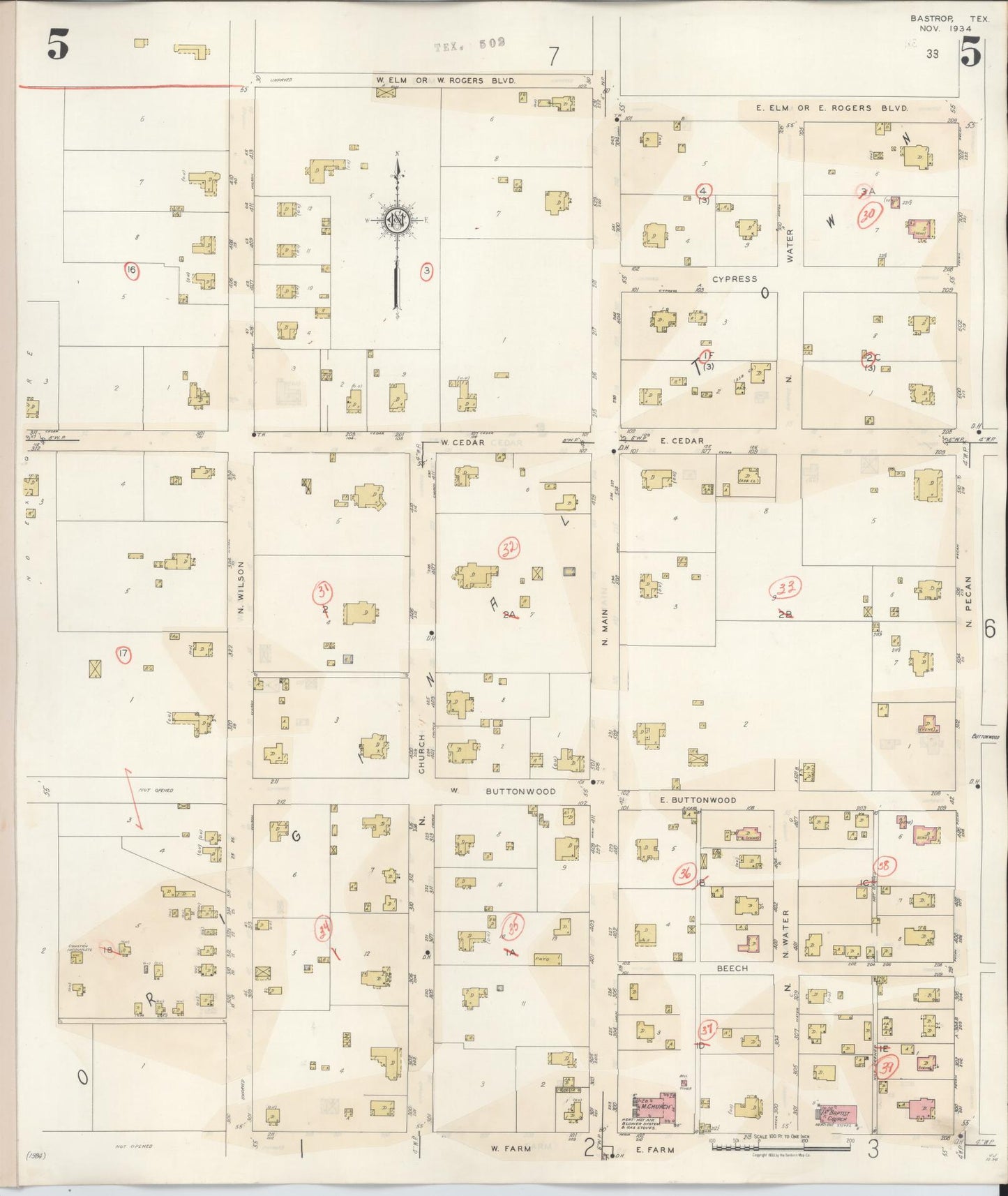 Sanborn Fire Insurance Map from Bastrop, Bastrop County, Texas (1944), Sheet #0005 - Complete Map Set gallery image, historic Sanborn map, vintage wall art, Texas Texas
