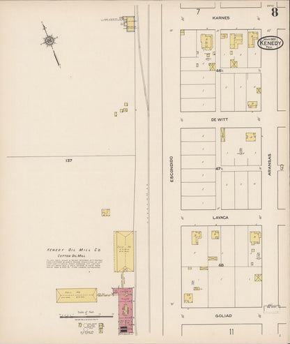 Sanborn Fire Insurance Map from Kenedy, Karnes County, Texas (1922), Sheet #0008 - Complete Map Set gallery image, historic Sanborn map, vintage wall art, Texas Texas