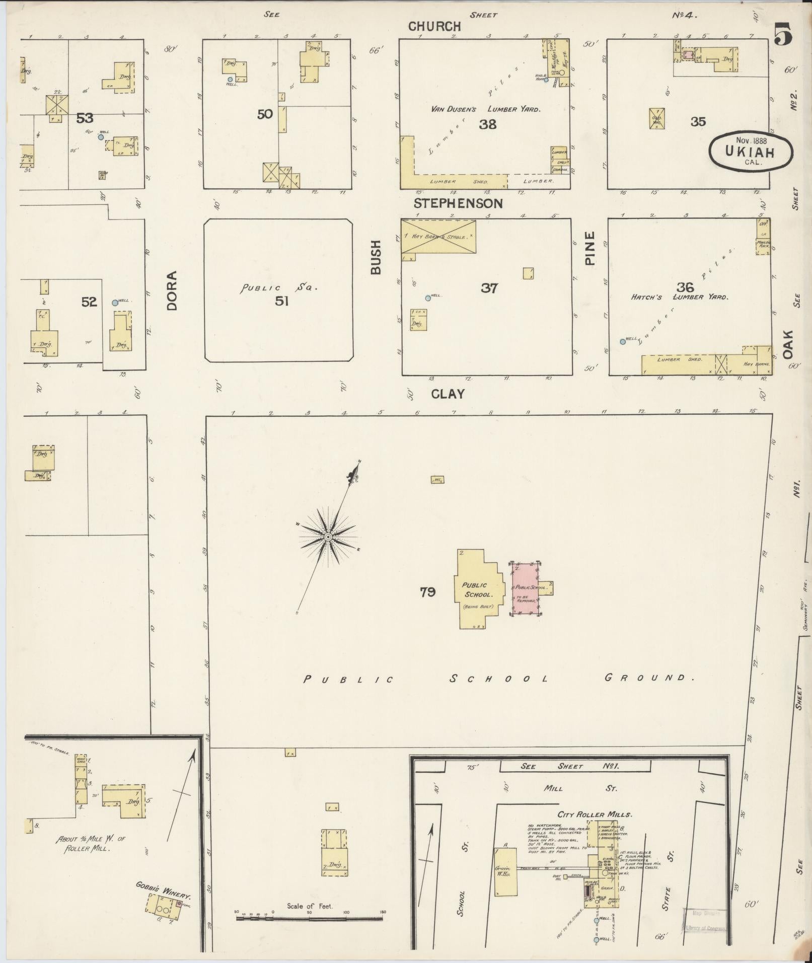 Sanborn Fire Insurance Map from Ukiah, Mendocino County, California (1888), Sheet #0005 - Complete Map Set gallery image, historic Sanborn map, vintage wall art, California California