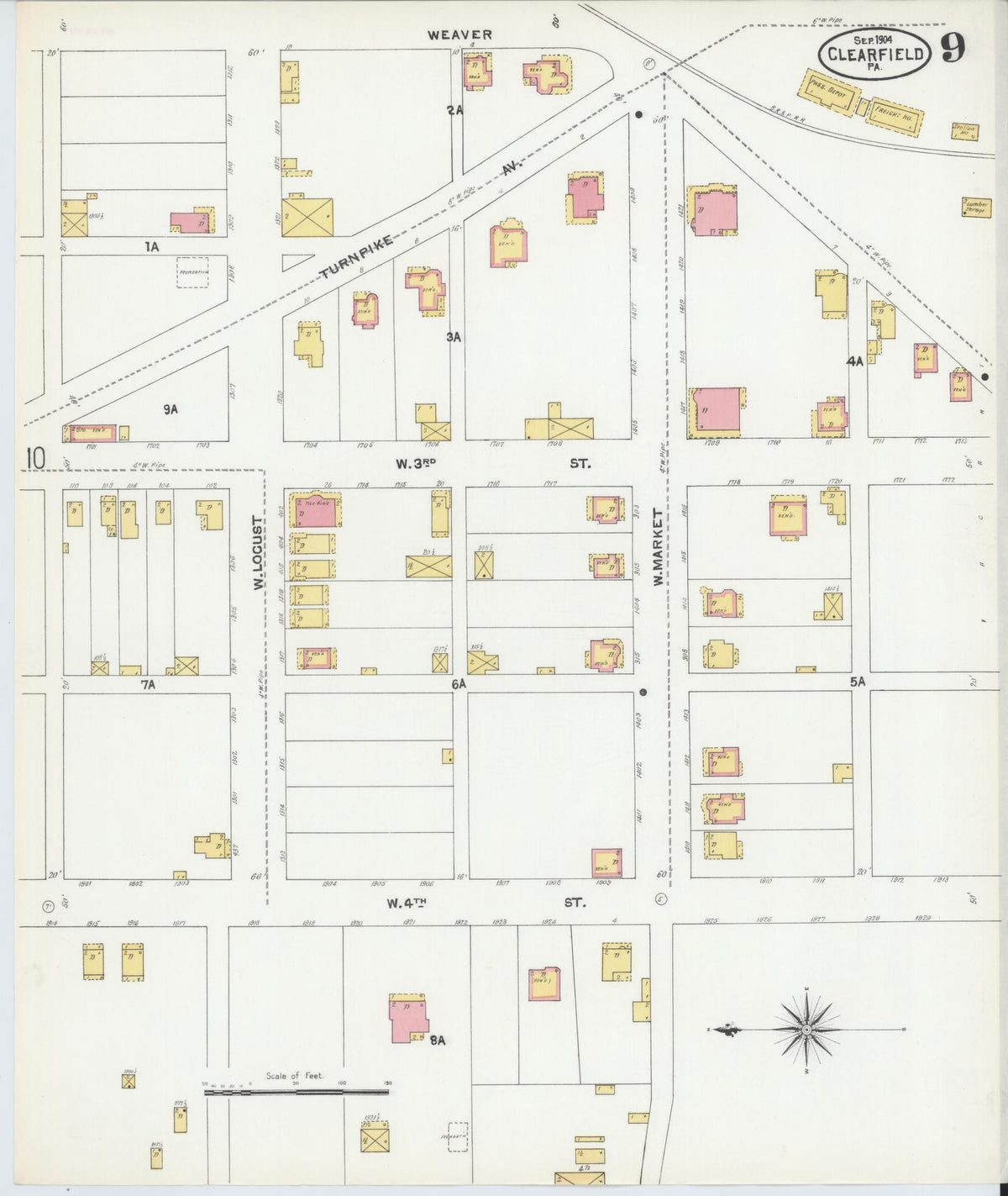 Sanborn Fire Insurance Map from Clearfield, Clearfield County, Pennsylvania (1904), Sheet #0009 - Complete Map Set gallery image, historic Sanborn map, vintage wall art, Pennsylvania Pennsylvania