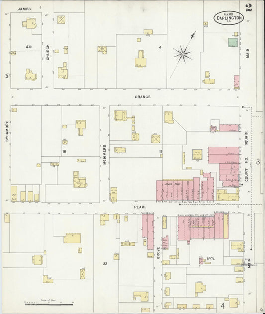 Sanborn Fire Insurance Map from Darlington, Darlington County, South Carolina (1898), Sheet #0002 - Historic Sanborn Fire Insurance Map Print, vintage old map wall art, antique decor, genealogy gift, South Carolina South Carolina map