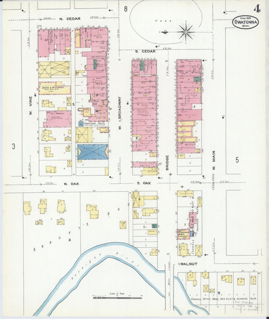 Sanborn Fire Insurance Map from Owatonna, Steele County, Minnesota (1909), Sheet #0004 - Historic Sanborn Fire Insurance Map Print, vintage old map wall art, antique decor, genealogy gift, Minnesota Minnesota map