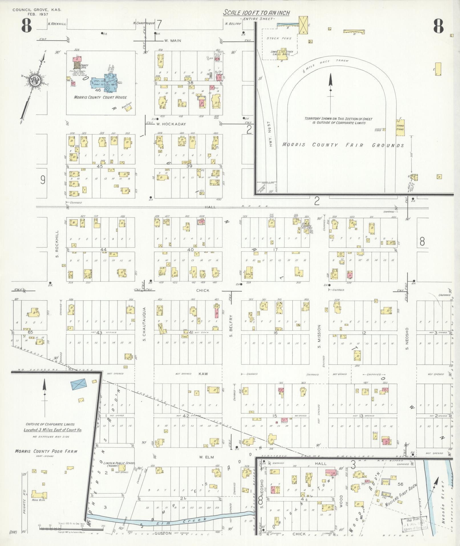 Sanborn Fire Insurance Map from Council Grove, Morris County, Kansas (1937), Sheet #0008 - Complete Map Set gallery image, historic Sanborn map, vintage wall art, Kansas Kansas