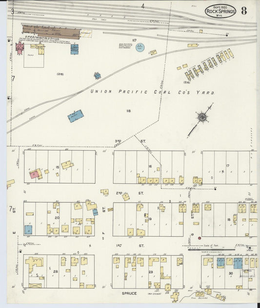 Sanborn Fire Insurance Map from Rock Springs, Sweetwater County, Wyoming (1920), Sheet #0008 - Historic Sanborn Fire Insurance Map Print, vintage old map wall art, antique decor, genealogy gift, Wyoming Wyoming map