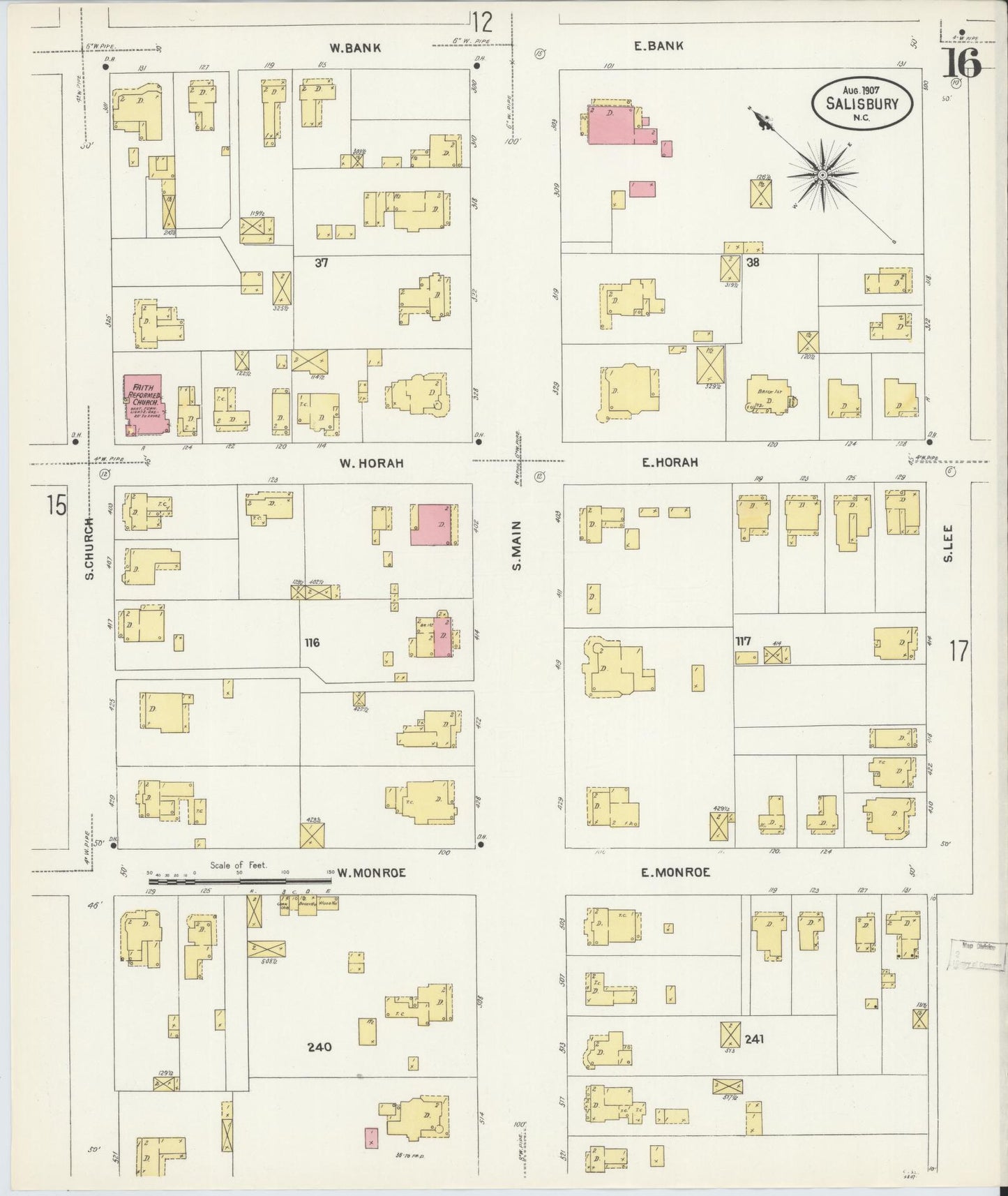 Sanborn Fire Insurance Map from Salisbury, Rowan County, North Carolina (1907), Sheet #0016 - Complete Map Set gallery image, historic Sanborn map, vintage wall art, North Carolina North Carolina
