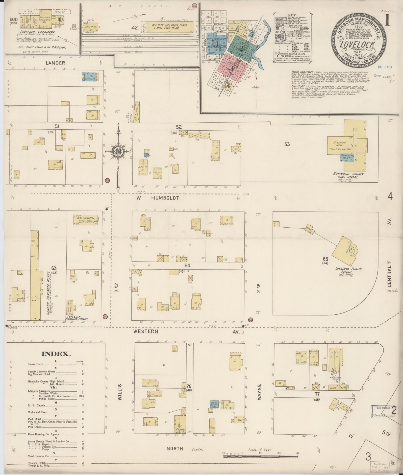 Sanborn Fire Insurance Map from Lovelock, Pershing County, Nevada (1914), Sheet #0001 - Complete Map Set gallery image, historic Sanborn map, vintage wall art, Nevada Nevada
