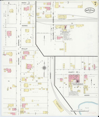 Sanborn Fire Insurance Map from Mascoutah, Saint Clair County, Illinois (1910), Sheet #0007 - Complete Map Set gallery image, historic Sanborn map, vintage wall art, Illinois Illinois