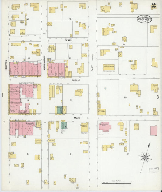 Sanborn Fire Insurance Map from Crockett, Houston County, Texas (1901), Sheet #0002 - Historic Sanborn Fire Insurance Map Print, vintage old map wall art, antique decor, genealogy gift, Texas Texas map