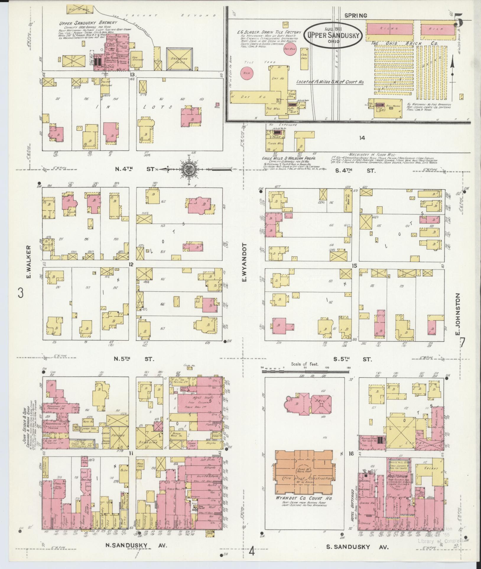 Sanborn Fire Insurance Map from Upper Sandusky, Wyandot County, Ohio (1911), Sheet #0005 - Historic Sanborn Fire Insurance Map Print, vintage old map wall art, antique decor, genealogy gift, Ohio Ohio map