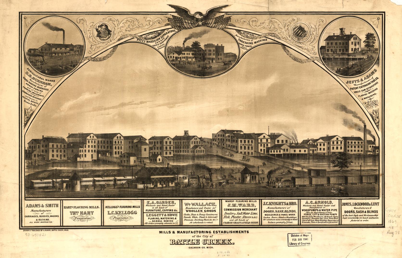 Mills & manufacturing establishments of the city of Battle Creek, Calhoun Co., Mich. (1869) – Historic Bird’s-Eye View Panorama Print