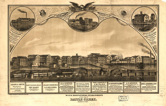 Mills & manufacturing establishments of the city of Battle Creek, Calhoun Co., Mich. (1869) – Historic Bird’s-Eye View Panorama Print