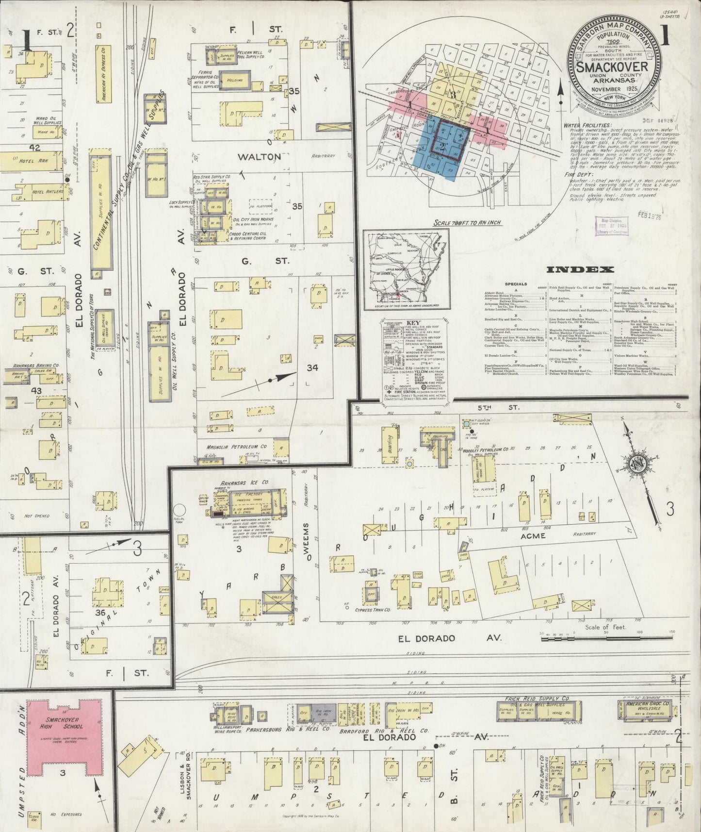 Sanborn Fire Insurance Map from Smackover, Union County, Arkansas (1925), Sheet #0001 - Complete Map Set gallery image, historic Sanborn map, vintage wall art, Arkansas Arkansas
