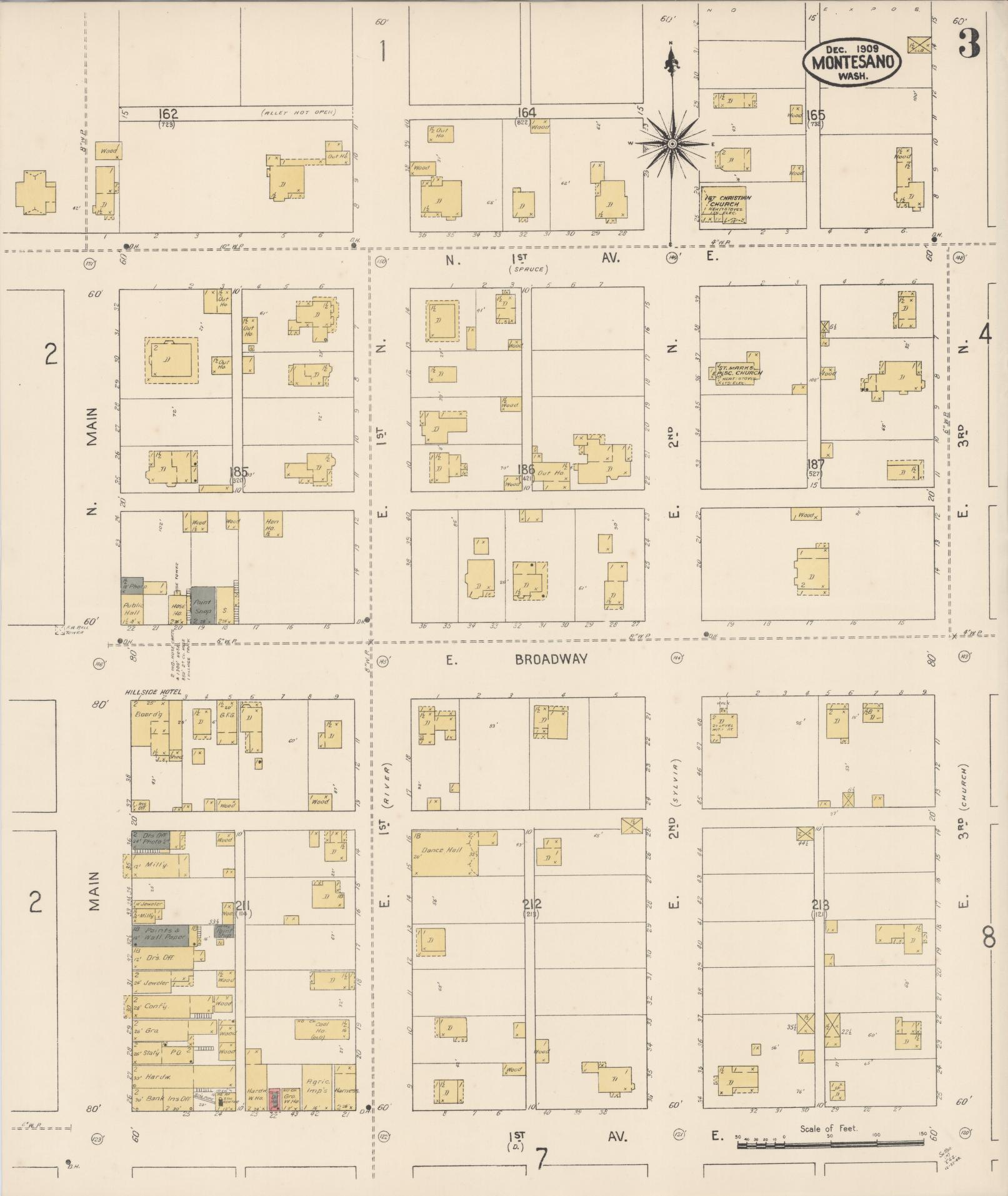 Sanborn Fire Insurance Map from Montesano, Grays Harbor County, Washington (1909), Sheet #0003 - Complete Map Set gallery image, historic Sanborn map, vintage wall art, Washington Washington
