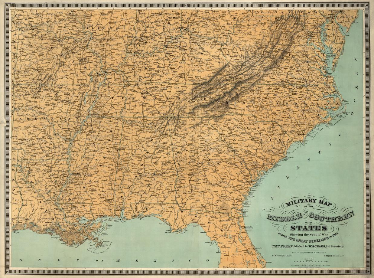 Military map of the middle and southern states showing the seat of war during the great rebellion in 1861 Civil War Map (1860) - Historic Battlefield Map Reprint