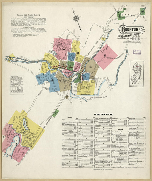 Sanborn Fire Insurance Map from Boonton, Morris County, New Jersey (1916), Sheet #0001 - Historic Sanborn Fire Insurance Map Print, vintage old map wall art, antique decor, genealogy gift, New Jersey New Jersey map