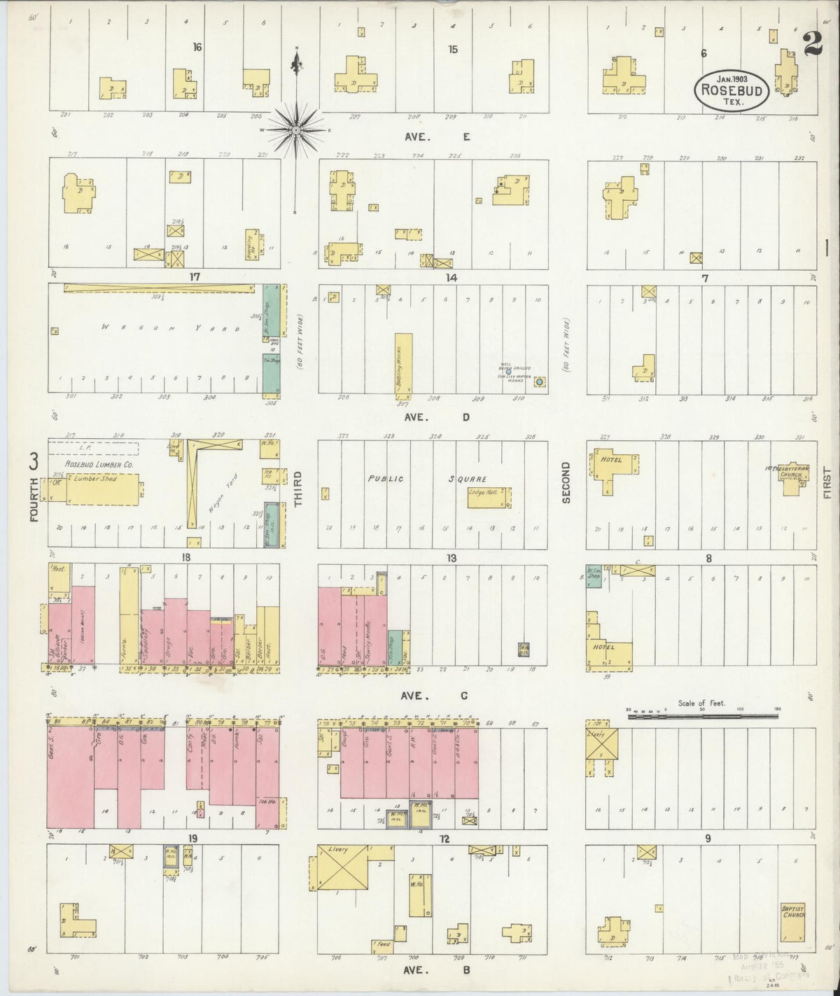 Sanborn Fire Insurance Map from Rosebud, Falls County, Texas (1903), Sheet #0002 - Complete Map Set gallery image, historic Sanborn map, vintage wall art, Texas Texas