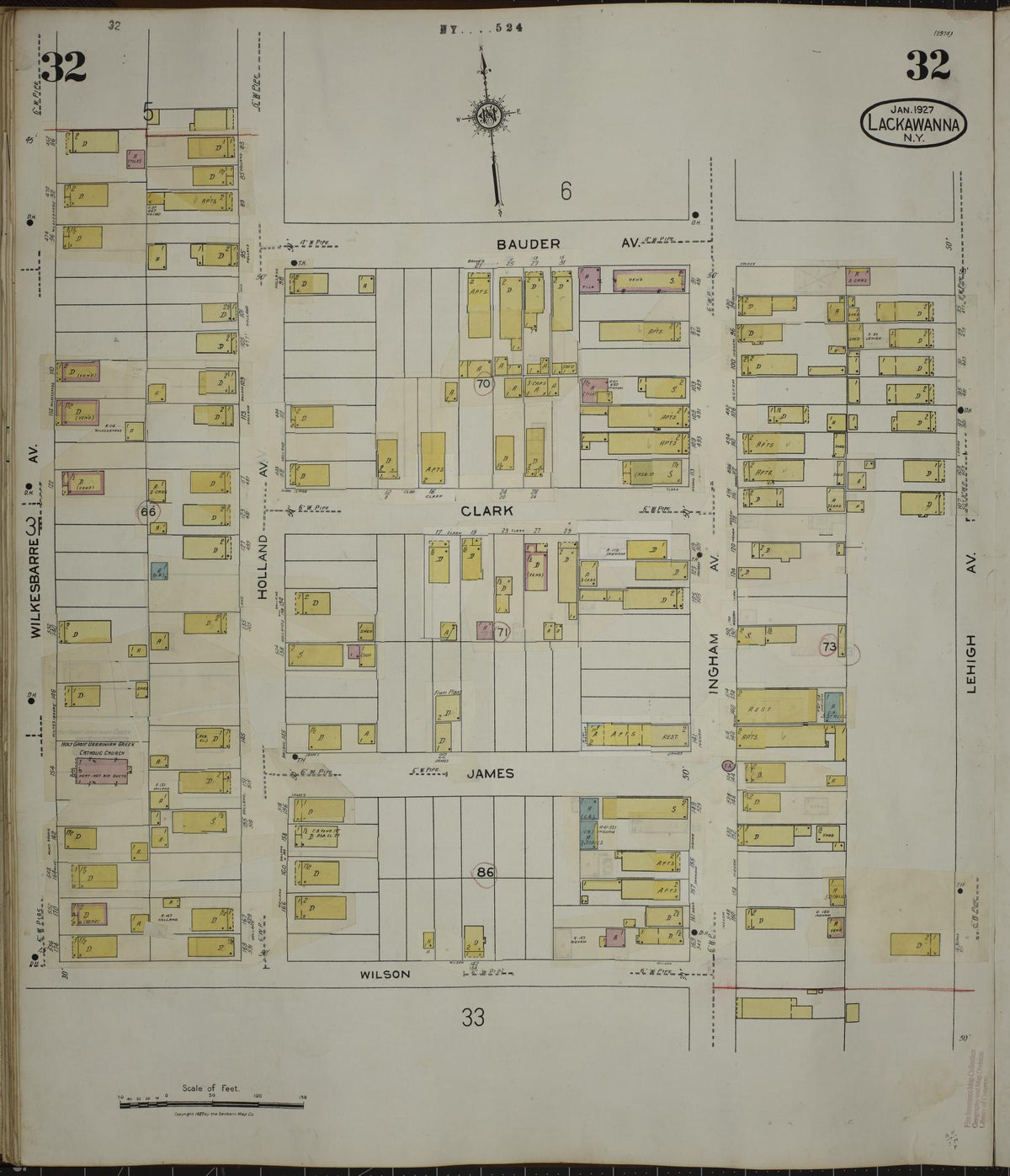Sanborn Fire Insurance Map from Lackawanna, Erie County, New York (1950), Sheet #0032 - Historic Sanborn Fire Insurance Map Print, vintage old map wall art, antique decor, genealogy gift, New York New York map