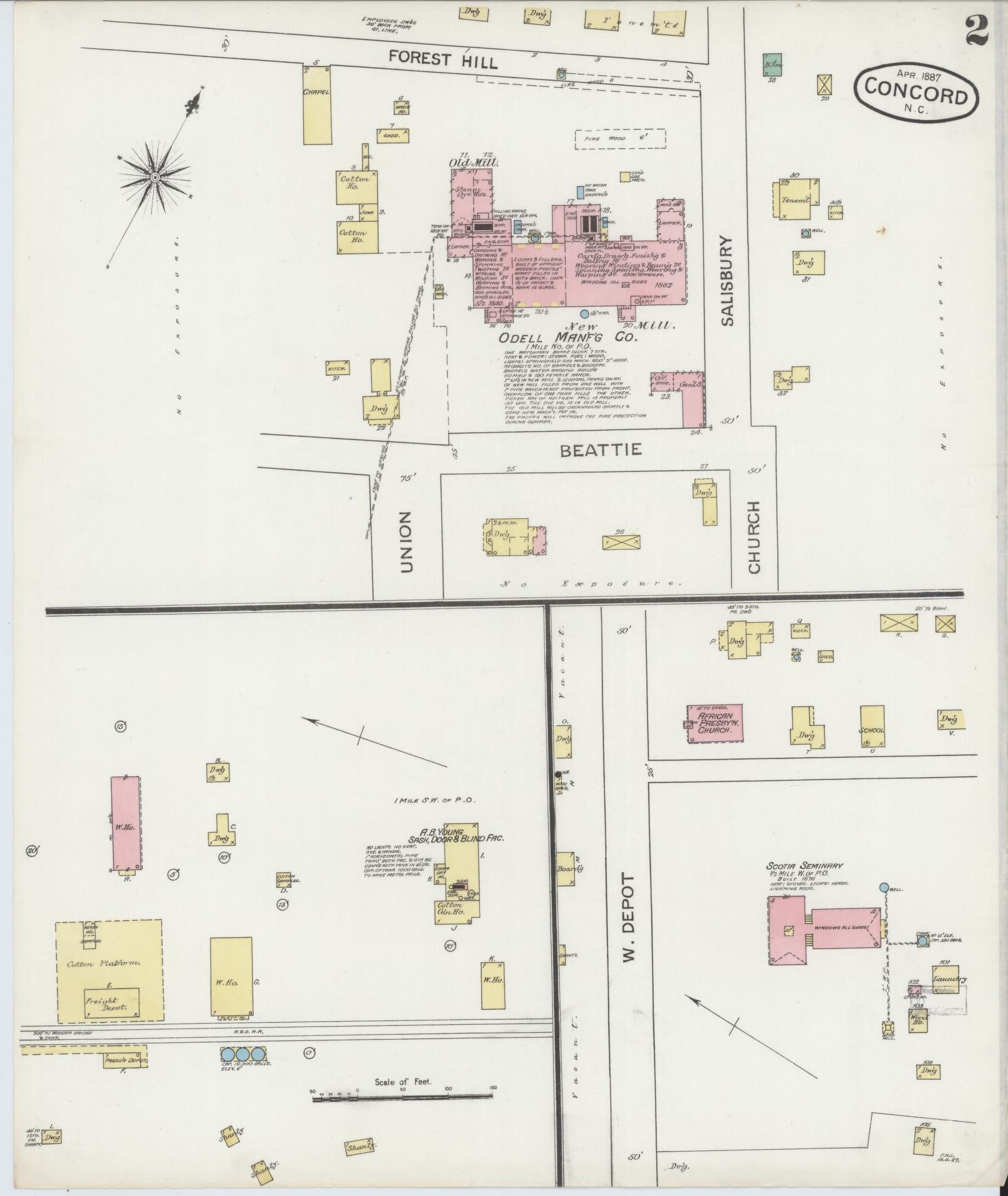 Sanborn Fire Insurance Map from Concord, Cabarrus County, North Carolina (1887), Sheet #0002 - Historic Sanborn Fire Insurance Map Print, vintage old map wall art, antique decor, genealogy gift, North Carolina North Carolina map
