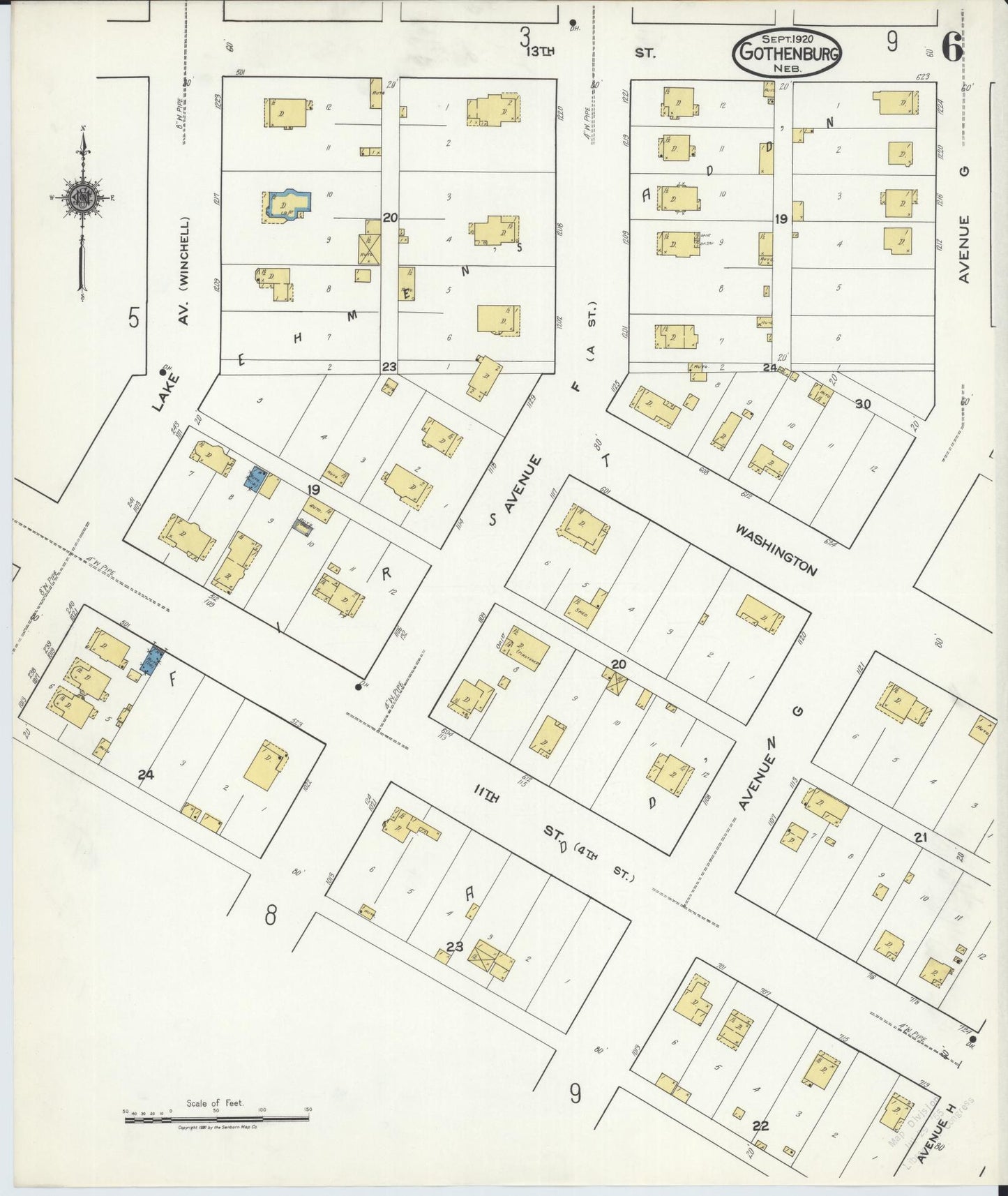 Sanborn Fire Insurance Map from Gothenburg, Dawson County, Nebraska (1920), Sheet #0006 - Complete Map Set gallery image, historic Sanborn map, vintage wall art, Nebraska Nebraska