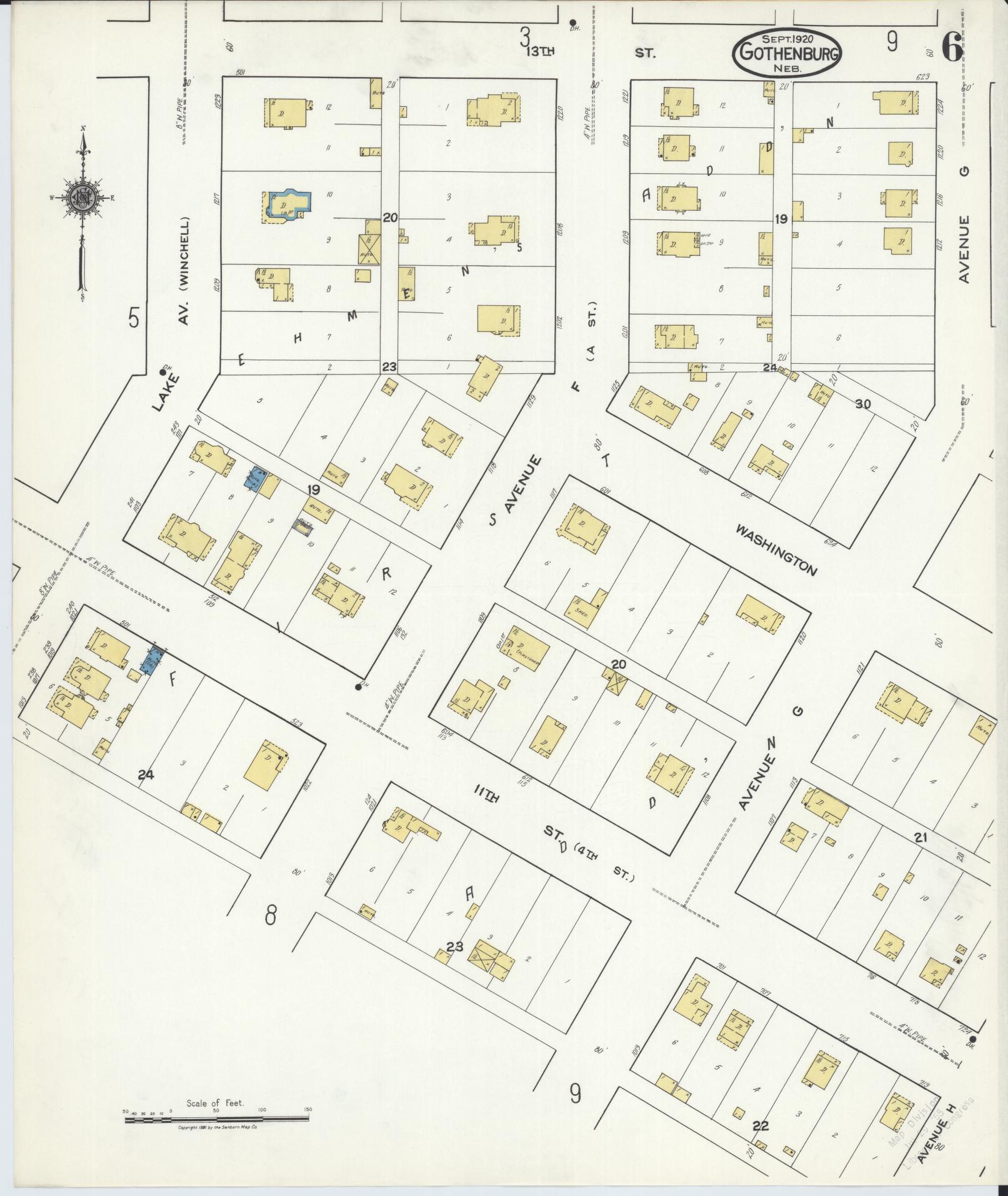 Sanborn Fire Insurance Map from Gothenburg, Dawson County, Nebraska (1920), Sheet #0006 - Complete Map Set gallery image, historic Sanborn map, vintage wall art, Nebraska Nebraska