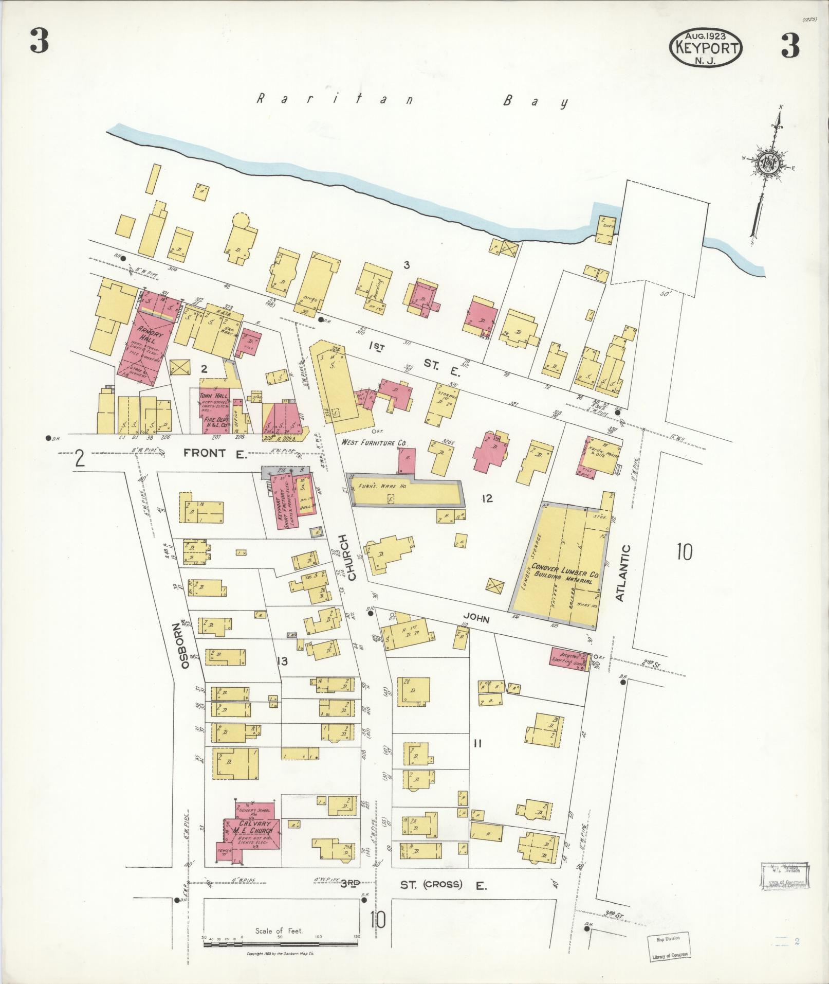 Sanborn Fire Insurance Map from Keyport, Monmouth County, New Jersey (1923), Sheet #0003 - Historic Sanborn Fire Insurance Map Print, vintage old map wall art, antique decor, genealogy gift, New Jersey New Jersey map