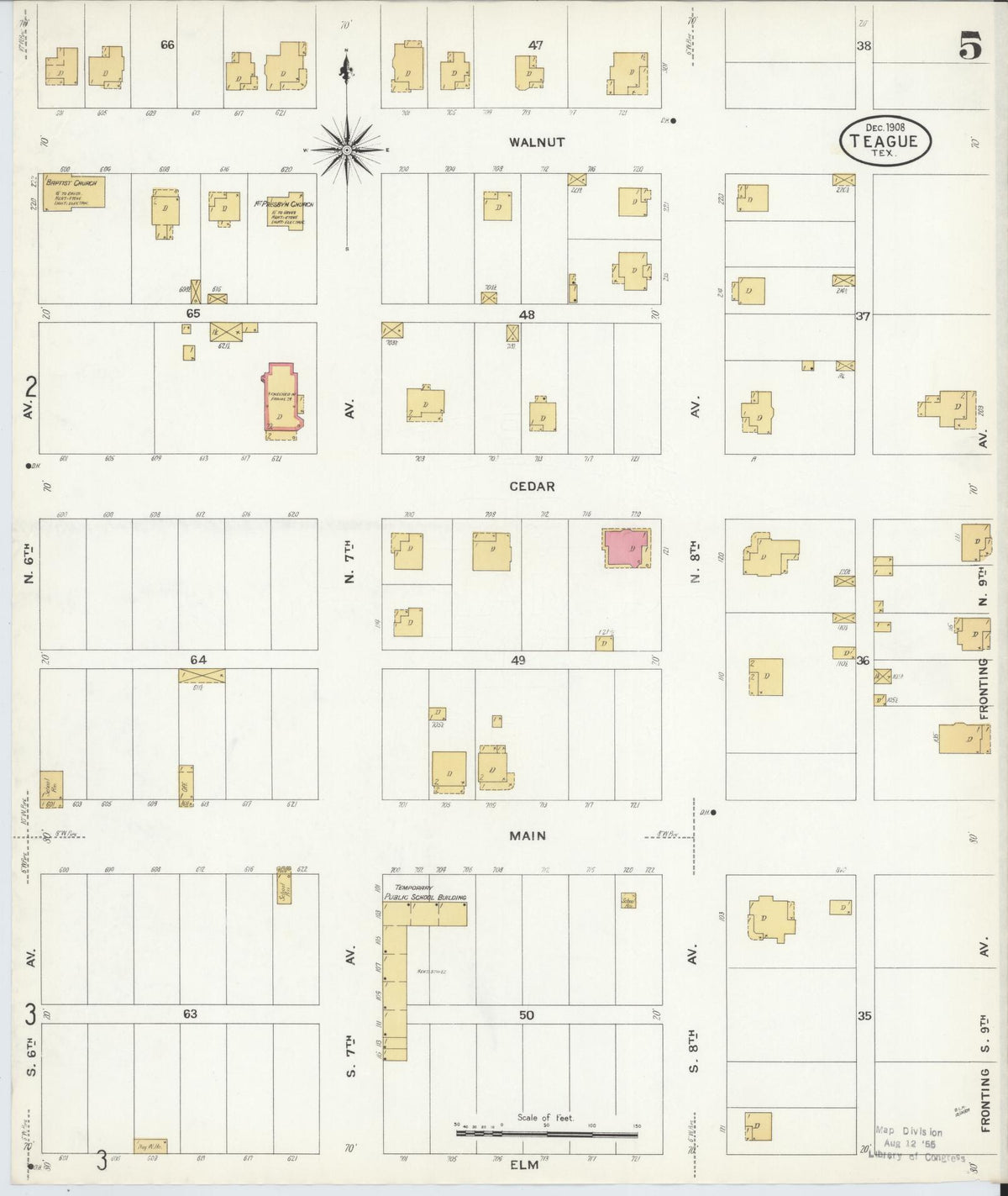 Sanborn Fire Insurance Map from Teague, Freestone County, Texas (1908), Sheet #0005 - Complete Map Set gallery image, historic Sanborn map, vintage wall art, Texas Texas