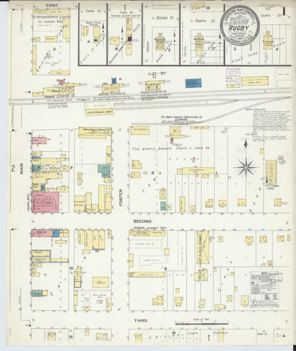 Sanborn Fire Insurance Map from Rugby, Pierce County, North Dakota (1907), Sheet #0001 - Complete Map Set gallery image, historic Sanborn map, vintage wall art, North Dakota North Dakota