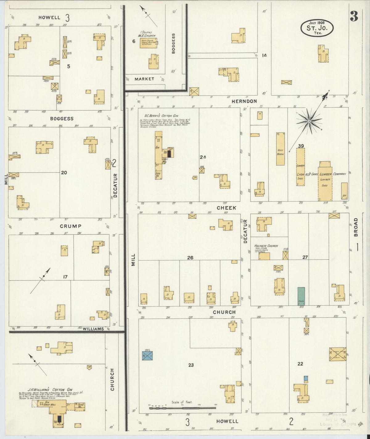 Sanborn Fire Insurance Map from Saint Jo, Montague County, Texas (1908), Sheet #0003 - Historic Sanborn Fire Insurance Map Print, vintage old map wall art, antique decor, genealogy gift, Texas Texas map
