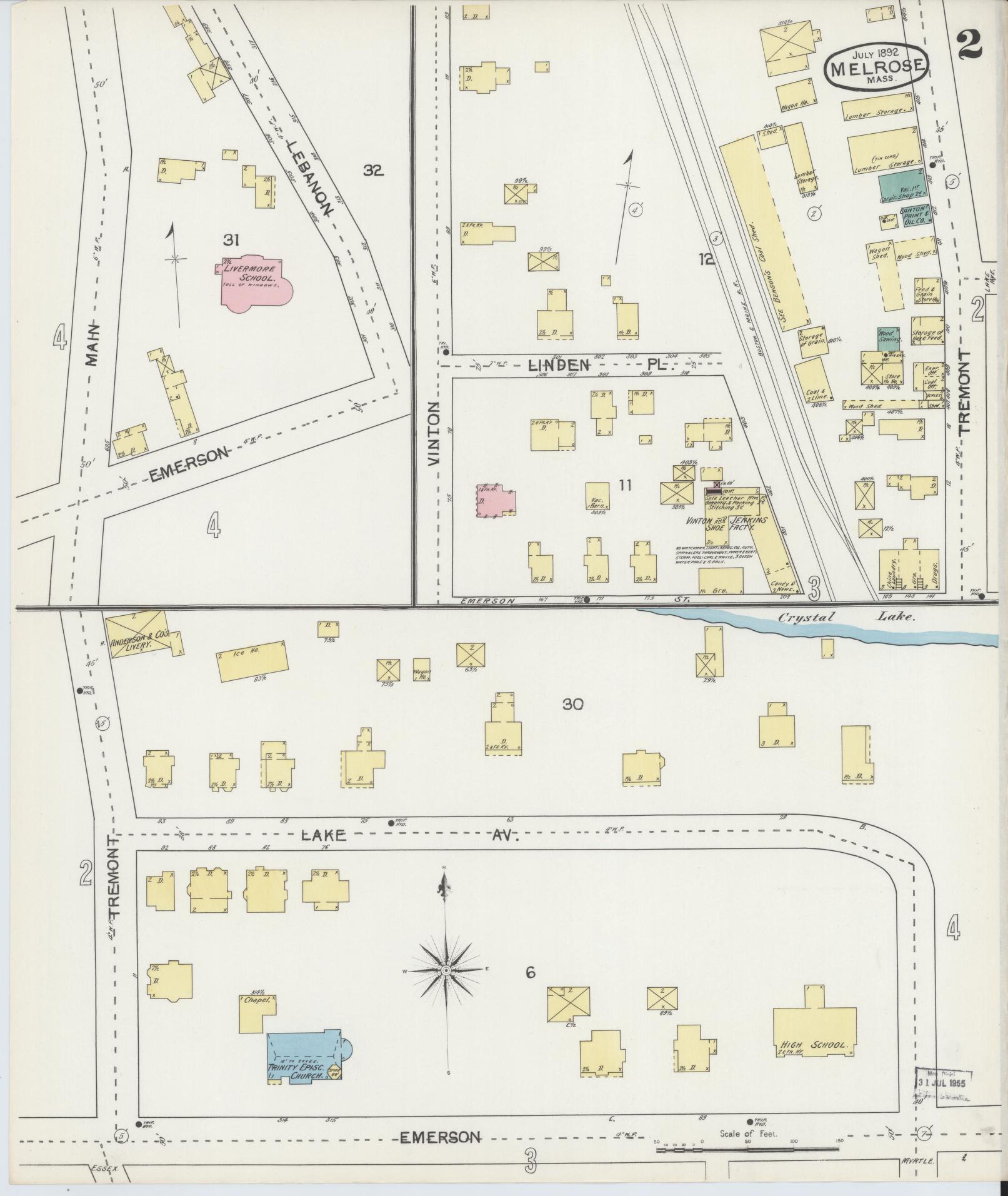 Sanborn Fire Insurance Map from Melrose, Middlesex County, Massachusetts (1892), Sheet #0002 - Historic Sanborn Fire Insurance Map Print, vintage old map wall art, antique decor, genealogy gift, Massachusetts Massachusetts map