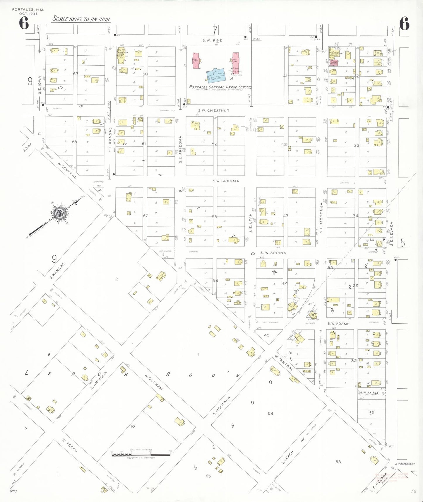 Sanborn Fire Insurance Map from Portales, Roosevelt County, New Mexico (1938), Sheet #0006 - Complete Map Set gallery image, historic Sanborn map, vintage wall art, New Mexico New Mexico