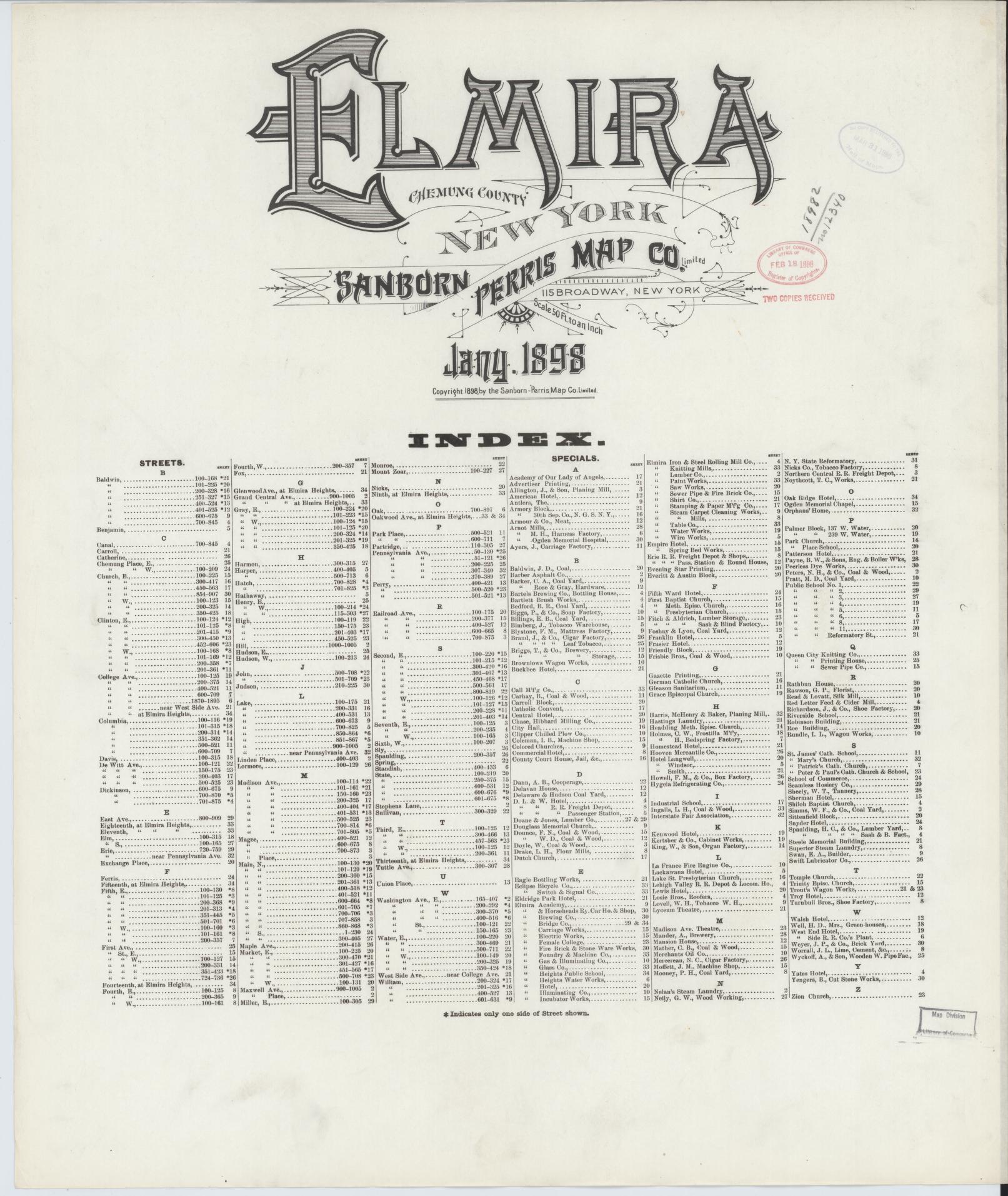 Sanborn Fire Insurance Map from Elmira, Chemung County, New York. (1898) – Historic Sanborn Fire Insurance Map Print