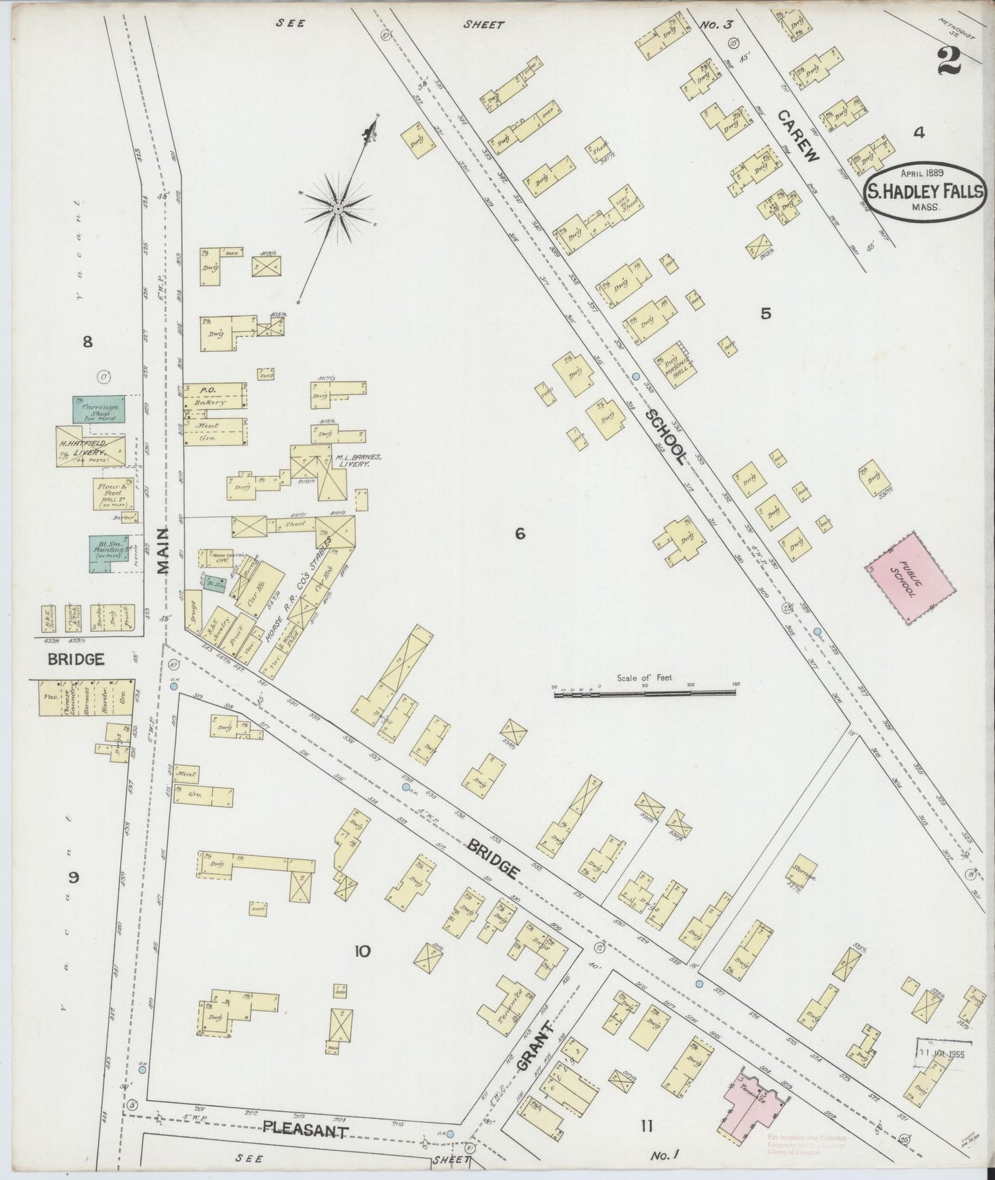 Sanborn Fire Insurance Map from South Hadley Falls, Hampshire County, Massachusetts (1889), Sheet #0002 - Complete Map Set gallery image, historic Sanborn map, vintage wall art, Massachusetts Massachusetts