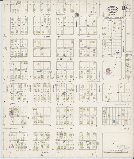 Sanborn Fire Insurance Map from Kearney, Buffalo County, Nebraska (1915), Sheet #0019 - Historic Sanborn Fire Insurance Map Print, vintage old map wall art, antique decor, genealogy gift, Nebraska Nebraska map