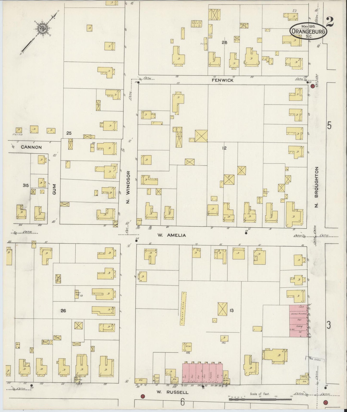 Sanborn Fire Insurance Map from Orangeburg, Orangeburg County, South Carolina (1915), Sheet #0002 - Complete Map Set gallery image, historic Sanborn map, vintage wall art, South Carolina South Carolina