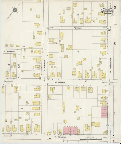 Sanborn Fire Insurance Map from Orangeburg, Orangeburg County, South Carolina (1915), Sheet #0002 - Complete Map Set gallery image, historic Sanborn map, vintage wall art, South Carolina South Carolina