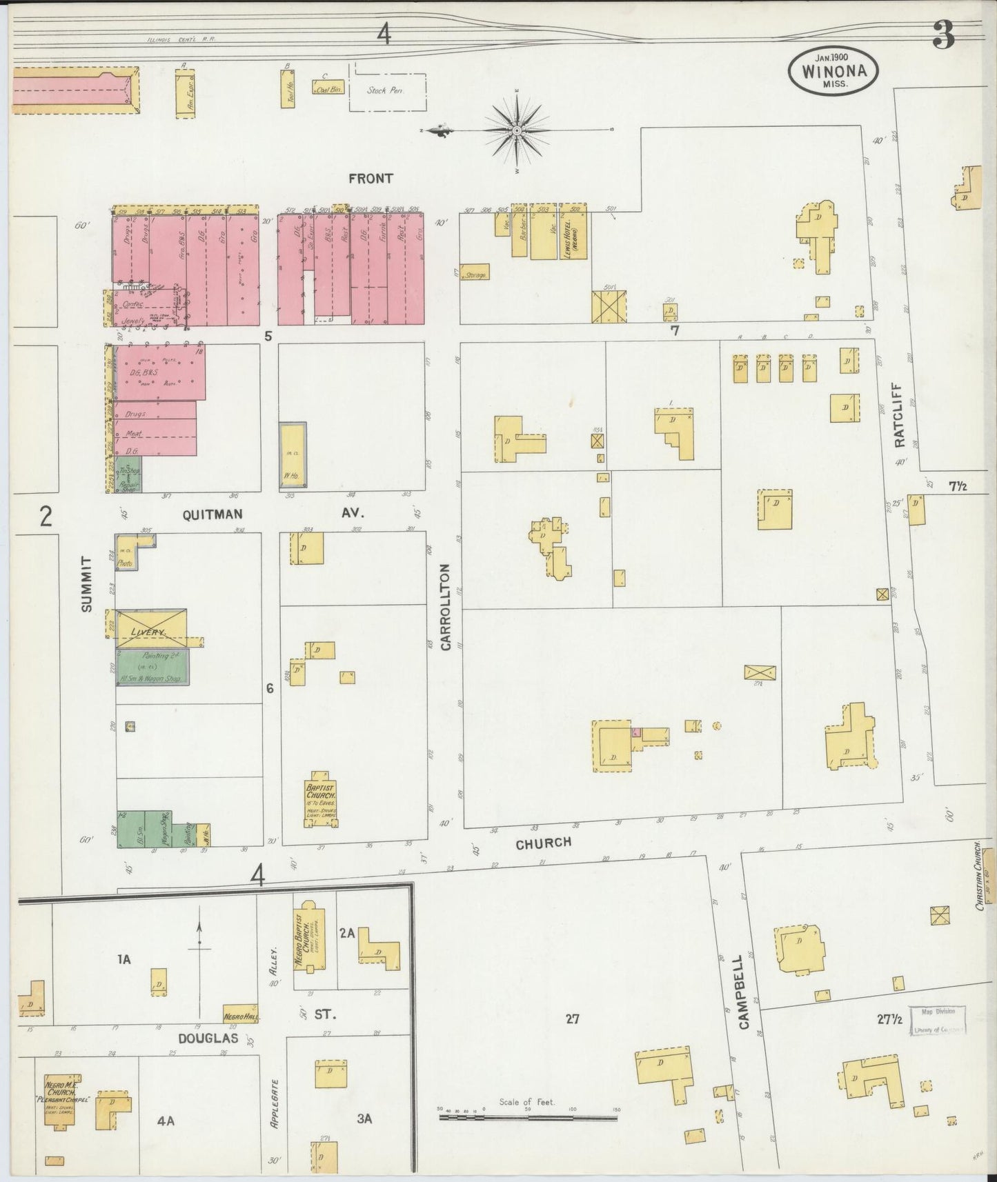 Sanborn Fire Insurance Map from Winona, Montgomery County, Mississippi (1900), Sheet #0003 - Complete Map Set gallery image, historic Sanborn map, vintage wall art, Mississippi Mississippi