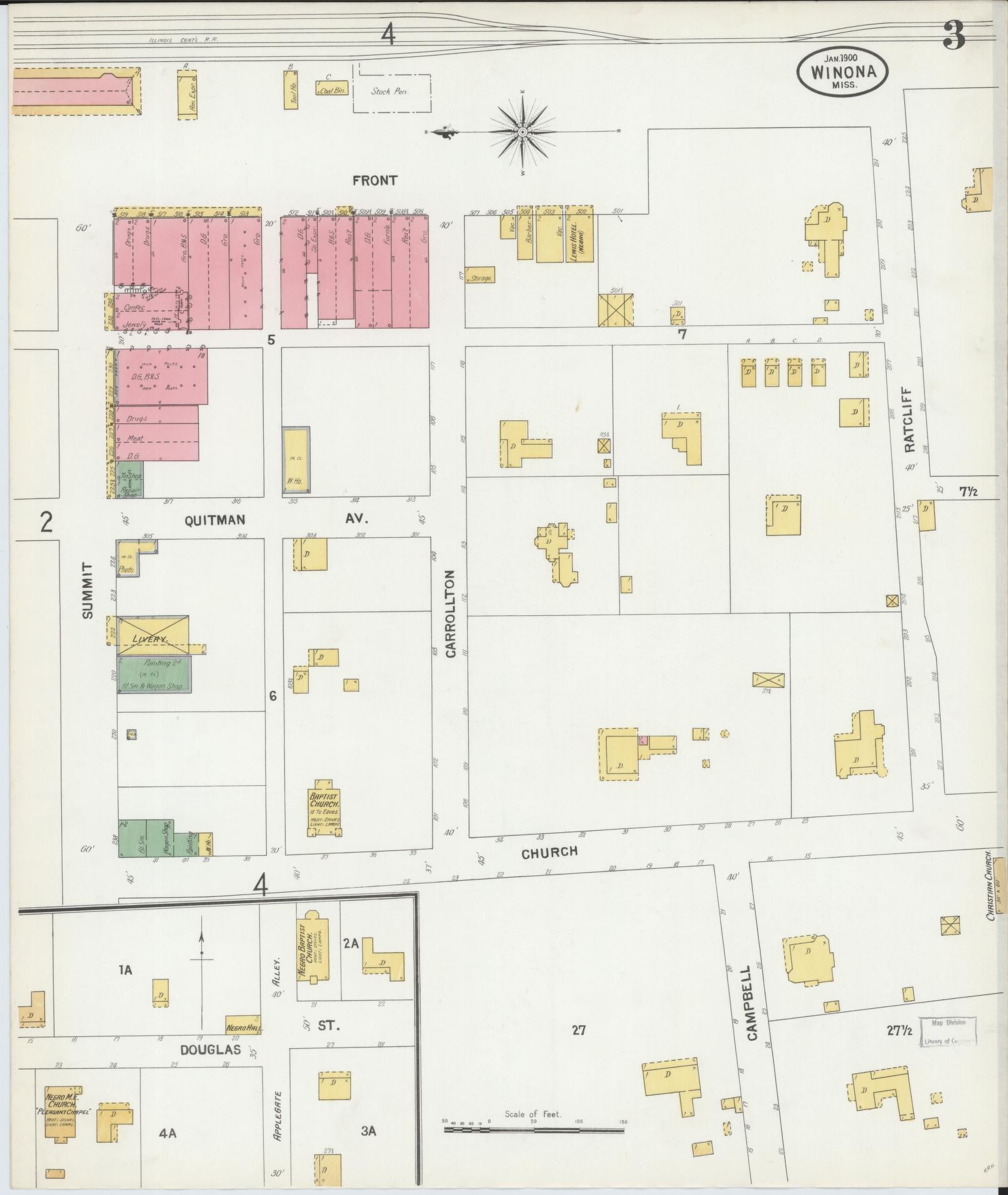 Sanborn Fire Insurance Map from Winona, Montgomery County, Mississippi (1900), Sheet #0003 - Complete Map Set gallery image, historic Sanborn map, vintage wall art, Mississippi Mississippi