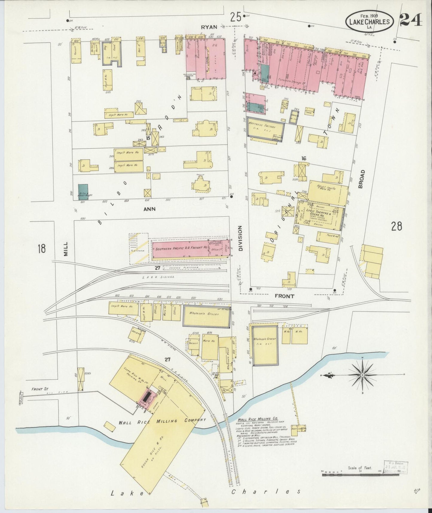 Sanborn Fire Insurance Map from Lake Charles, Calcasieu Parish, Louisiana (1909), Sheet #0024 - Complete Map Set gallery image, historic Sanborn map, vintage wall art, Louisiana Louisiana