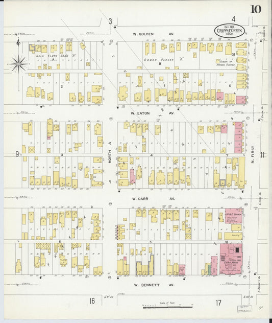 Sanborn Fire Insurance Map from Cripple Creek, Teller County, Colorado (1908), Sheet #0010 - Historic Sanborn Fire Insurance Map Print, vintage old map wall art, antique decor, genealogy gift, Colorado Colorado map