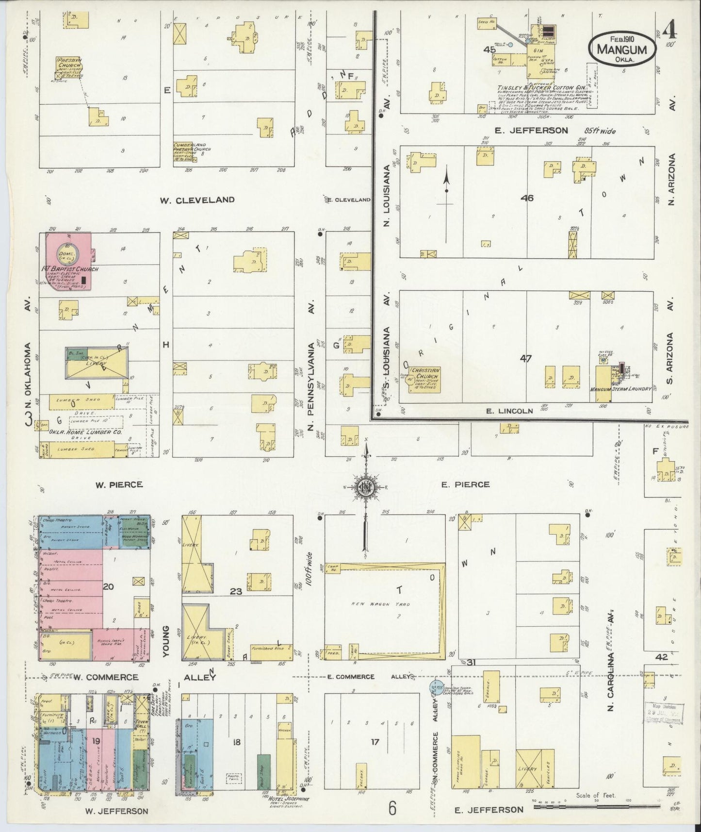 Sanborn Fire Insurance Map from Mangum, Greer County, Oklahoma (1910), Sheet #0004 - Complete Map Set gallery image, historic Sanborn map, vintage wall art, Oklahoma Oklahoma