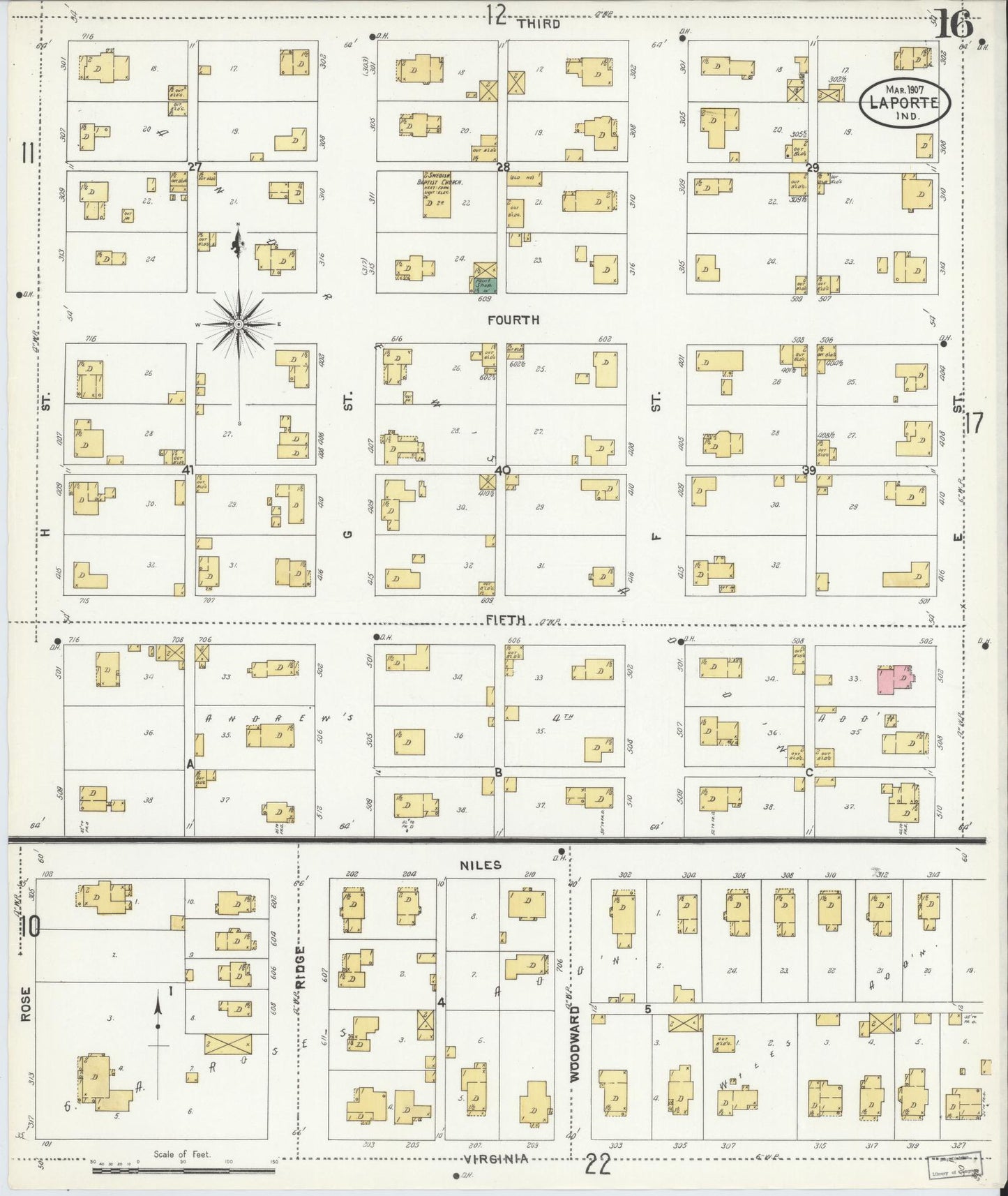 Sanborn Fire Insurance Map from La Porte, La Porte County, Indiana (1907), Sheet #0016 - Historic Sanborn Fire Insurance Map Print, vintage old map wall art, antique decor, genealogy gift, Indiana Indiana map