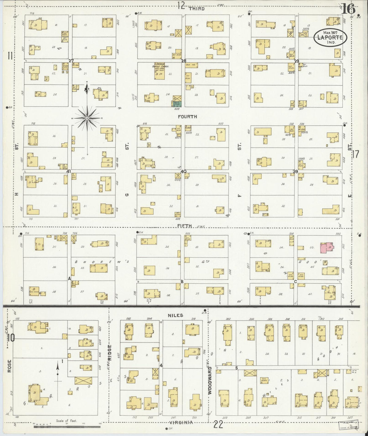 Sanborn Fire Insurance Map from La Porte, La Porte County, Indiana (1907), Sheet #0016 - Historic Sanborn Fire Insurance Map Print, vintage old map wall art, antique decor, genealogy gift, Indiana Indiana map