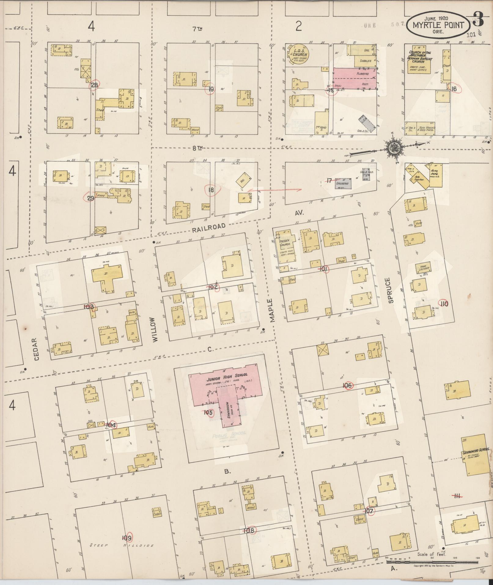 Sanborn Fire Insurance Map from Myrtle Point, Coos County, Oregon (1931), Sheet #0003 - Historic Sanborn Fire Insurance Map Print, vintage old map wall art, antique decor, genealogy gift, Oregon Oregon map