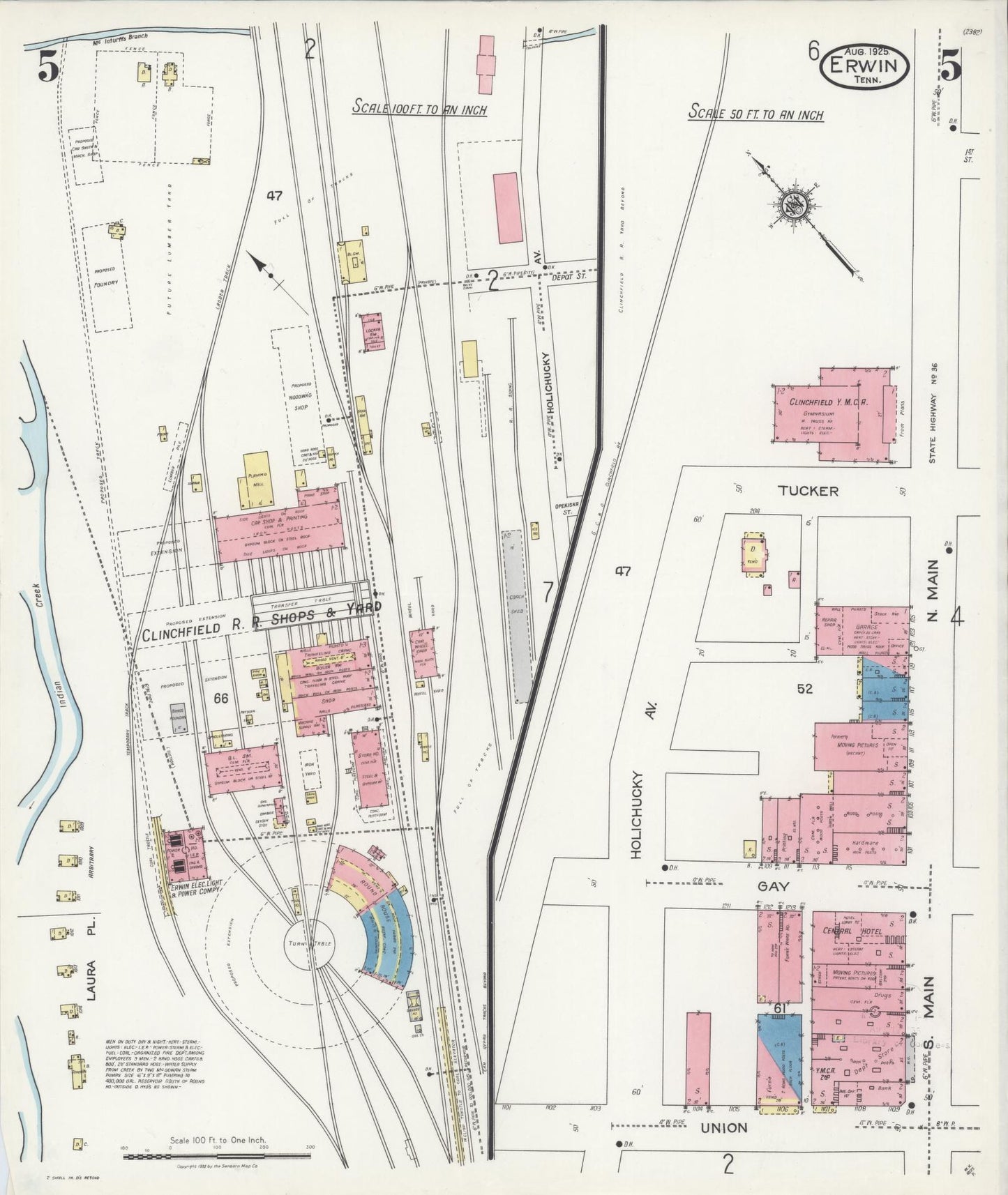 Sanborn Fire Insurance Map from Erwin, Unicoi County, Tennessee (1925), Sheet #0005 - Complete Map Set gallery image, historic Sanborn map, vintage wall art, Tennessee Tennessee