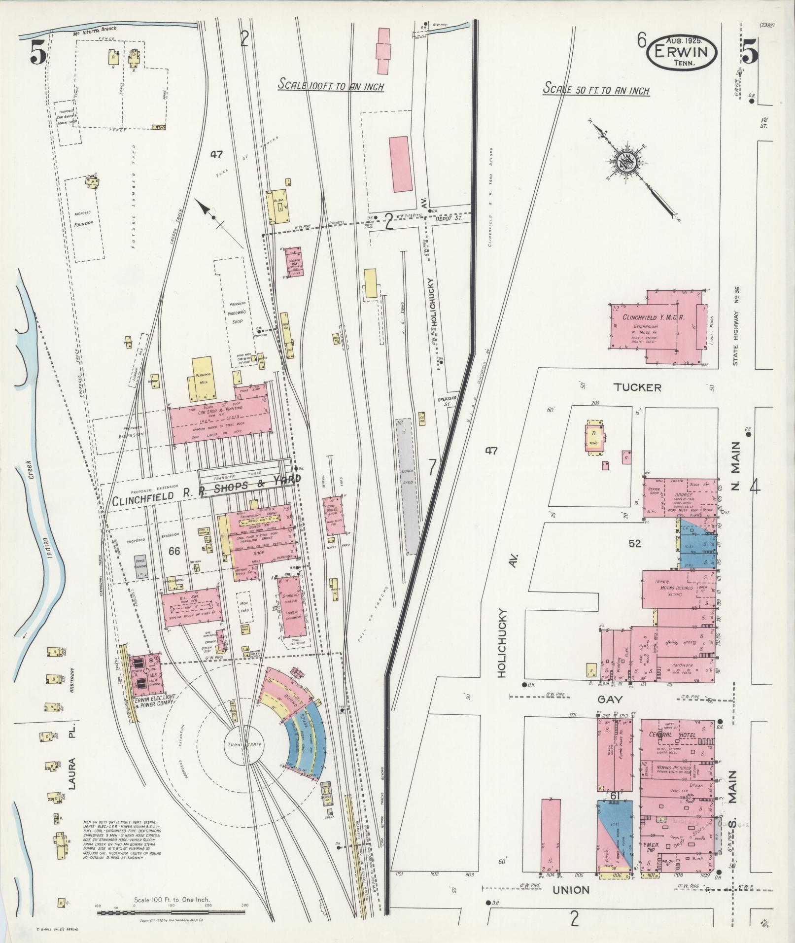 Sanborn Fire Insurance Map from Erwin, Unicoi County, Tennessee (1925), Sheet #0005 - Complete Map Set gallery image, historic Sanborn map, vintage wall art, Tennessee Tennessee