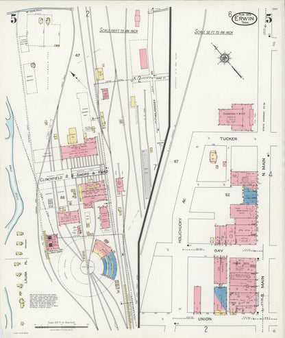 Sanborn Fire Insurance Map from Erwin, Unicoi County, Tennessee (1925), Sheet #0005 - Complete Map Set gallery image, historic Sanborn map, vintage wall art, Tennessee Tennessee