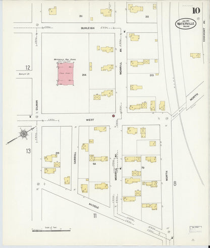 Sanborn Fire Insurance Map from Waterville, Kennebec County, Maine (1911), Sheet #0010 - Complete Map Set gallery image, historic Sanborn map, vintage wall art, Maine Maine